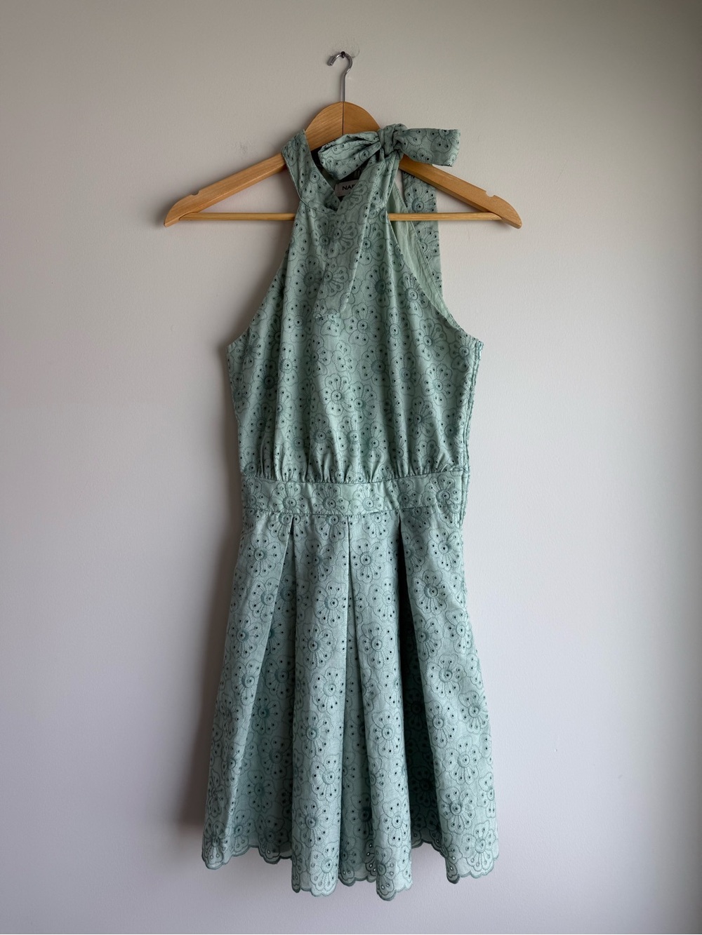 NAF NAF Paris Sage Green Eyelet Halter Dress Size 34